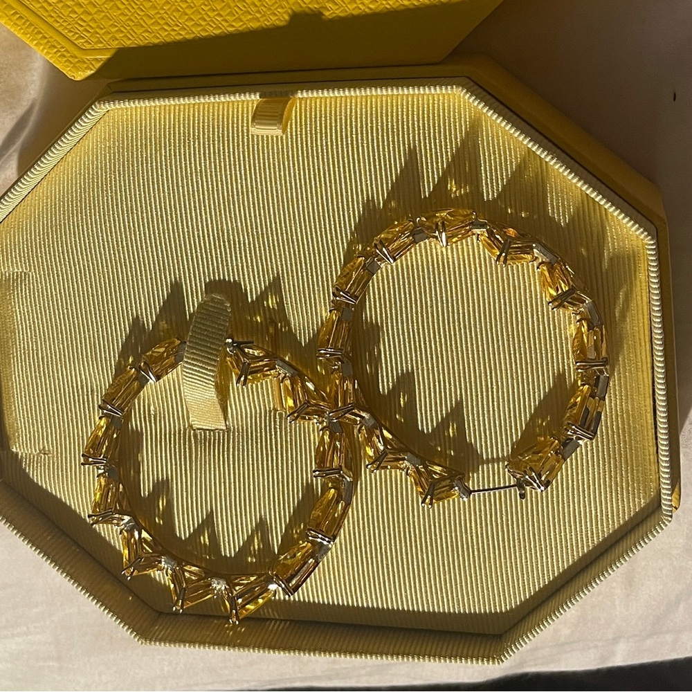 SWAROVSKI- NWOT Matrix hoop earrings: Triangle cut, Yellow, Gold-tone